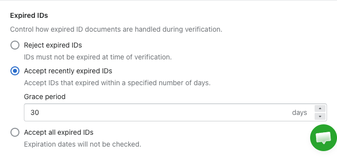 Expired ID Policy Settings